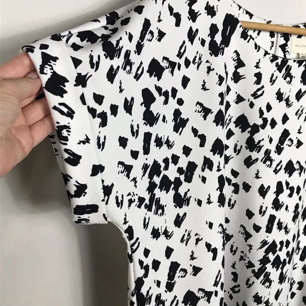 Melloday Short Sleeve Stretch Blouse Top White Black Print Size XL - Picture 3 of 11